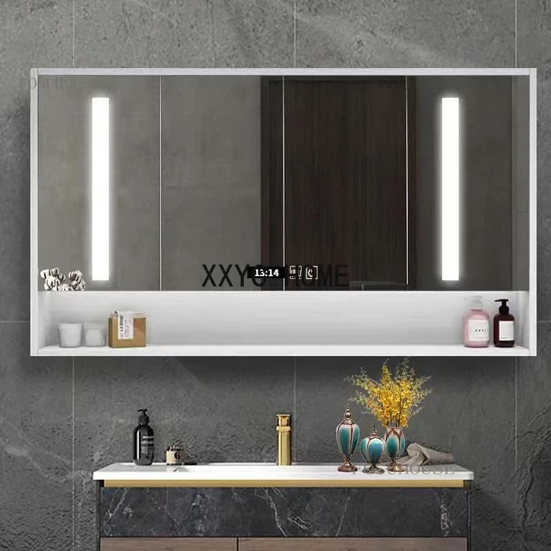 Armadietto a specchio per bagno intelligente per appartamento Scaffale per dormitorio di lusso Armadietto per WC per hotel in legno massello con h