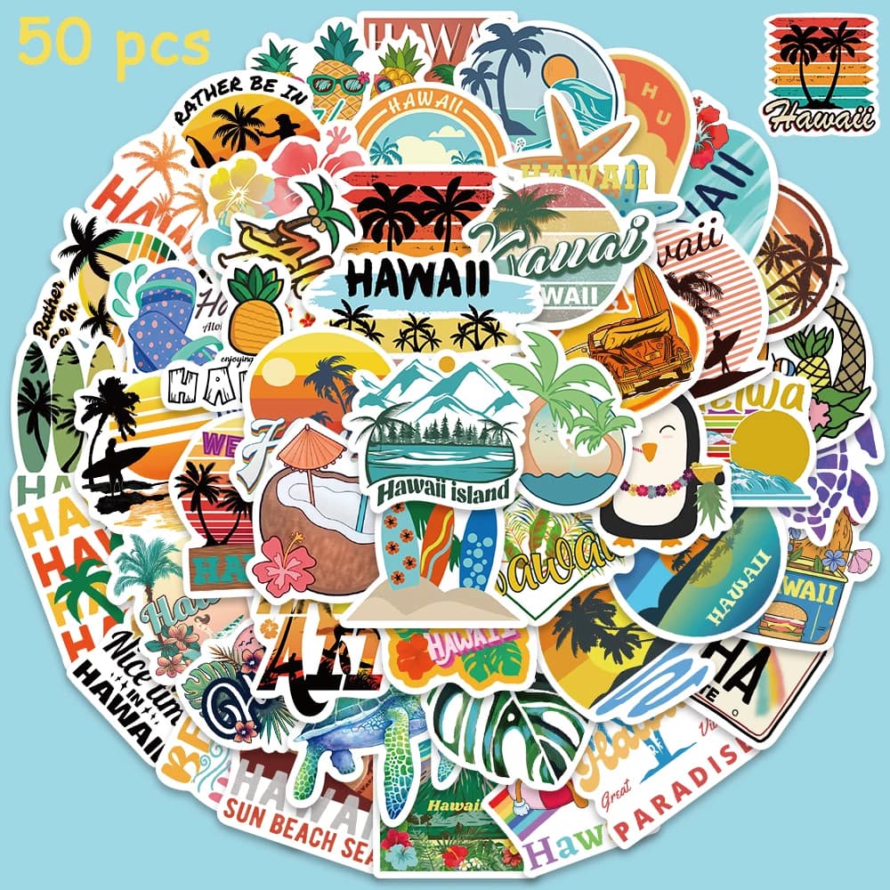 50 pezzi Hawaii Sea Beach adesivi vinile impermeabile laptop chitarra bagagli bici moto casco notebook adesivi decalcomanie