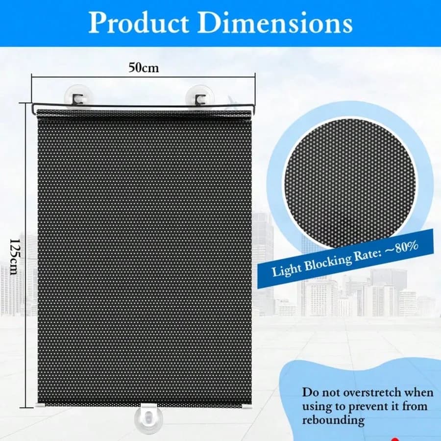 No-drill Suction Cup Type Sunshade Roller Blind, Universal for Home and Car Use, Blackout and Heat Insulation Curtain, Retractable Sun Protection Curtain, Window Cooling Device.