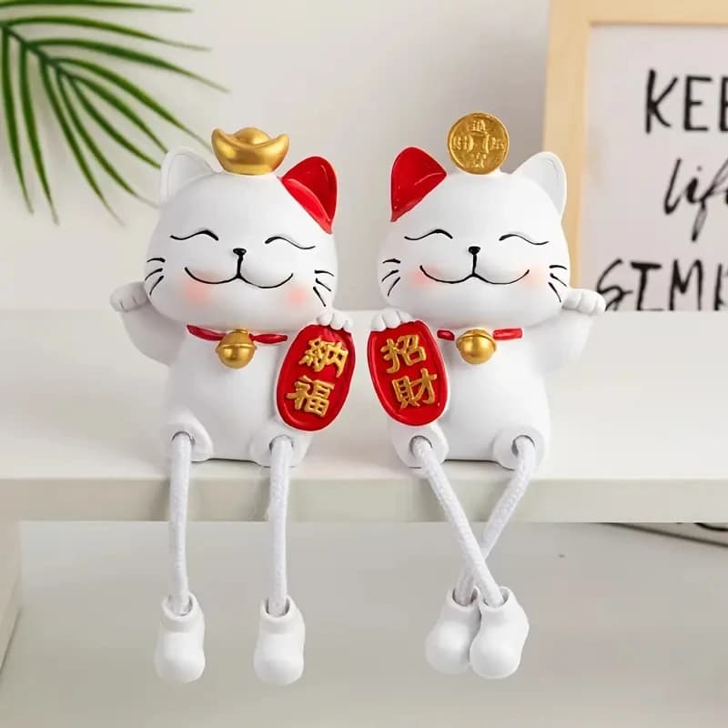 2Pc： Creative Cute Wealth Attraction Cat Hanging Doll Ornamentalist Home Living Room Office Desktop Decoration Decoration