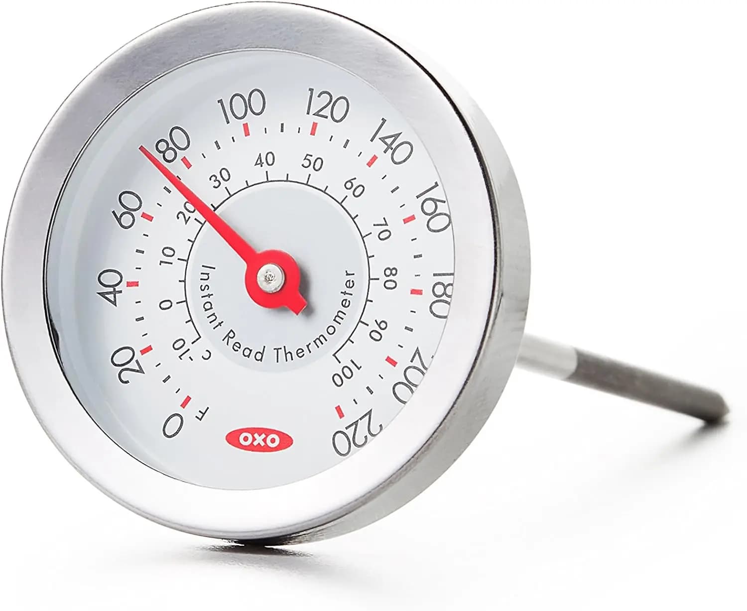 Instant reading meat thermometer with quick and accurate readings on temperature and easy to read display