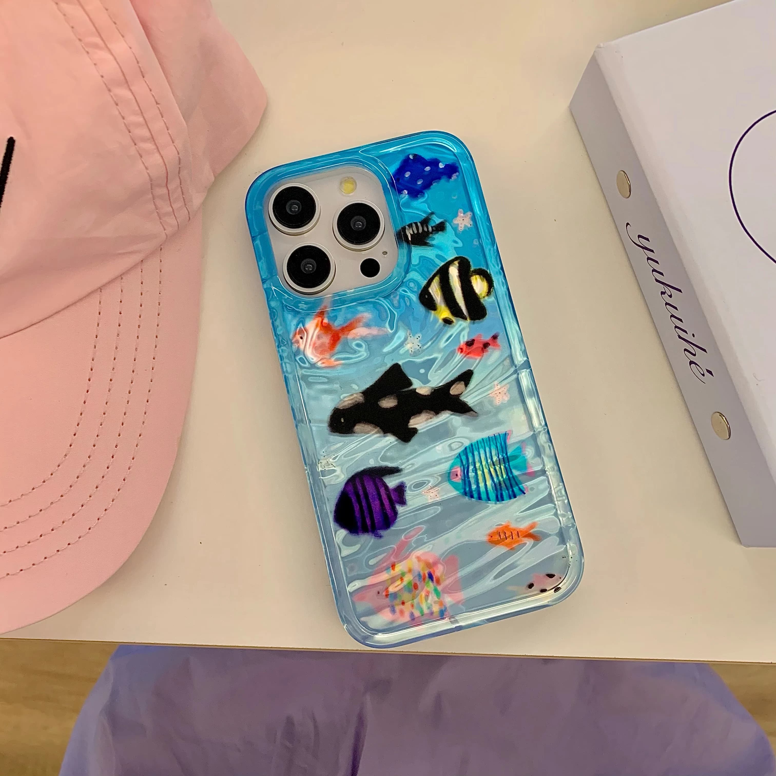 Custodia per telefono coreana Ins Ripple Texture Ocean Fish per iPhone 17 16 15 14 13 11 Pro Max Plus Cover posteriore per 12 Pro Max