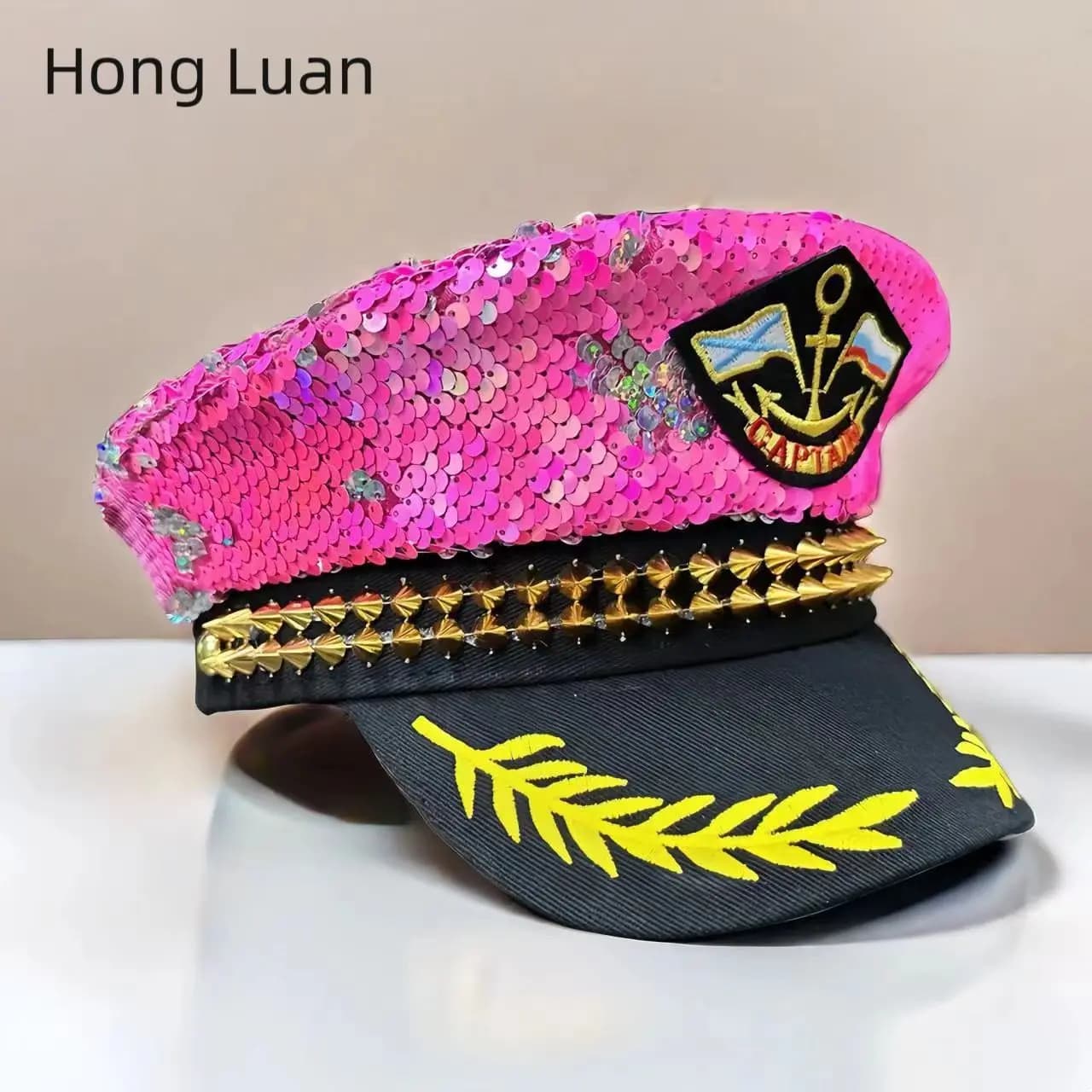 HongLuan Cappello da Capitano Steampunk Rosa con Strass per Burning Man Festival Donna, Festival Rave Accessori e Cappellini da Festa per Uomo