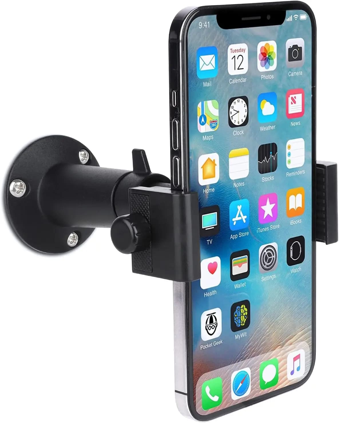 Supporto da parete per telefono con rotazione a 360° ° Supporto regolabile per smartphone iPhone/Nexus/LG e navigatori GPS, compatibile con larghezze da 3,5 a 6,5 pollici