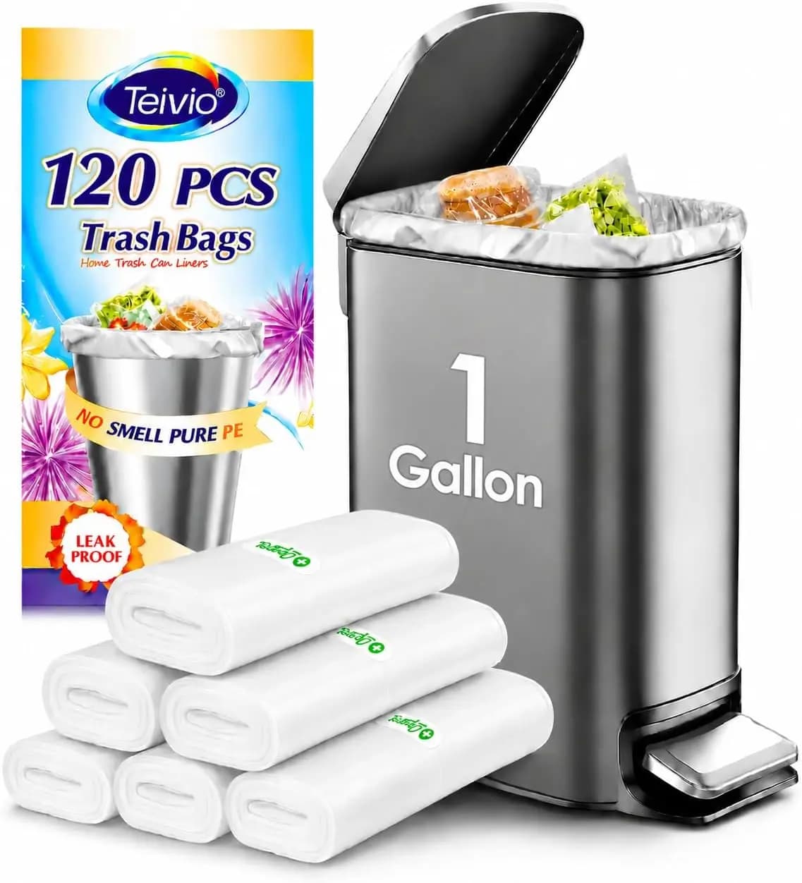 Clear Heavy-Duty Small Plastic Trash Bags Pack of 120, Capacity 1 to 1.2 Gallon (4-5 Liters), Tough Leakproof Waste Basket Liners, Disposable Bin Liners Perfect for Bathroom Vanities, Bedroom, Kitchen Countertops and Office Small Waste Cans