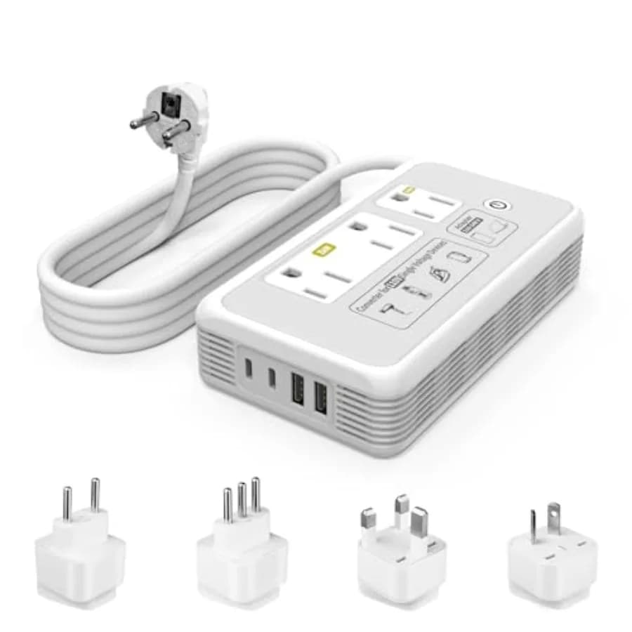 Convertitore di Tensione 2000W da 220V a 110V per Asciugacapelli, da USA a Europa, per Viaggi Europei con 2 USB-C e 2 USB-A