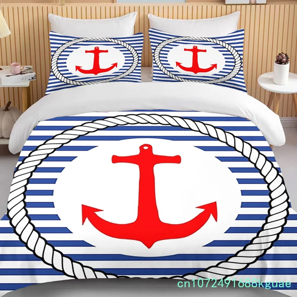 10 Sizes Marine Anchor Pattern Duvet Cover Set Bedding Set Ultra Soft Quilt Cover And Pillowcases For Kids Teens Boys Bedroom