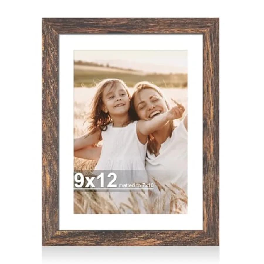 9x12 Picture Frame with Glass, Display Pictures 7x10 with Mat or 9 x 12 without Mat - Wall and Tabletop, 9 by 12 Photo Wooden F