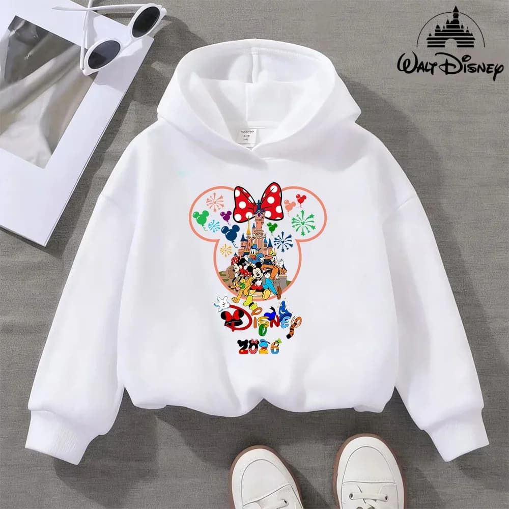 Abbigliamento per Bambini Disney 2026: Felpa con Cappuccio Caricatura Viaggio a Disneyland, Top con Cartoni Animati Disney Kawaii per Bambine e Bambini