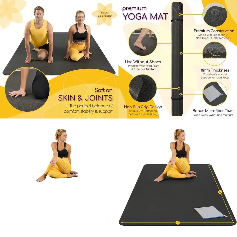 Tappetino yoga ecologico da 6'x4' di spessore con superficie antiscivolo e inodore per palestra e esercizi a casa