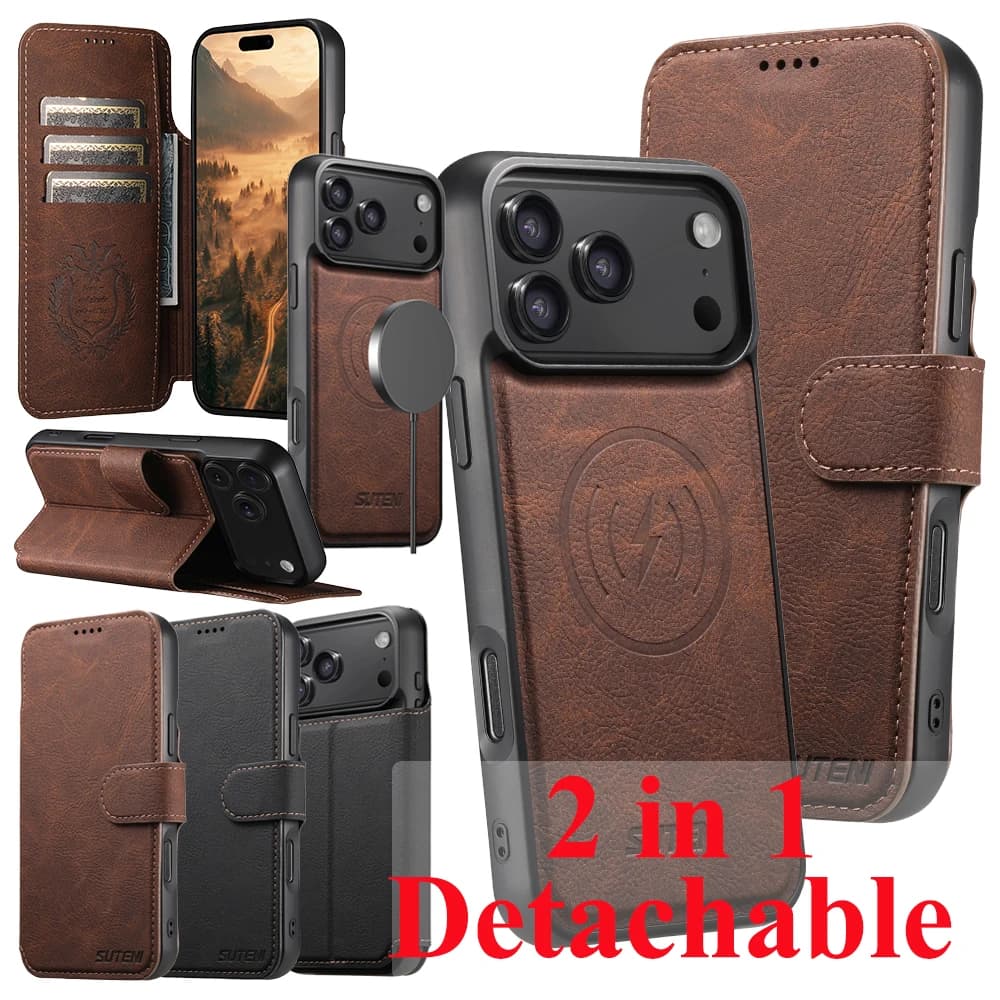 2 in 1 Detachable Wireless Charging Leather Wallet Flip Case for IPhone 18 17 Promax 16 Pro Max 15 Plus 14 13 12 Phone Cover