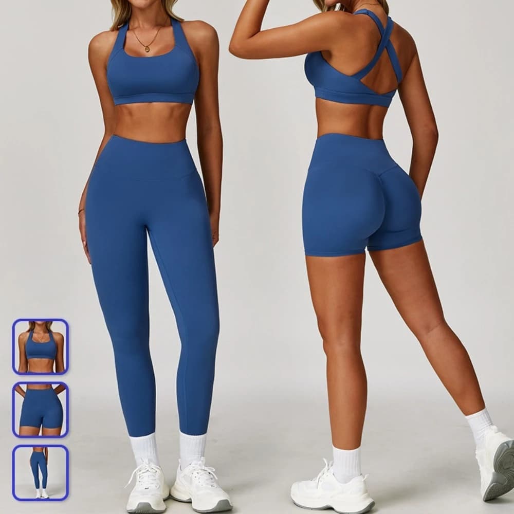 Set Yoga 2 Pezzi: Reggiseno Sportivo ad Alto Impatto con Spalline Incrociate + Leggings a Vita Alta, Completo da Allenamento per Donna, Tuta da Palestra, Set Sportivi