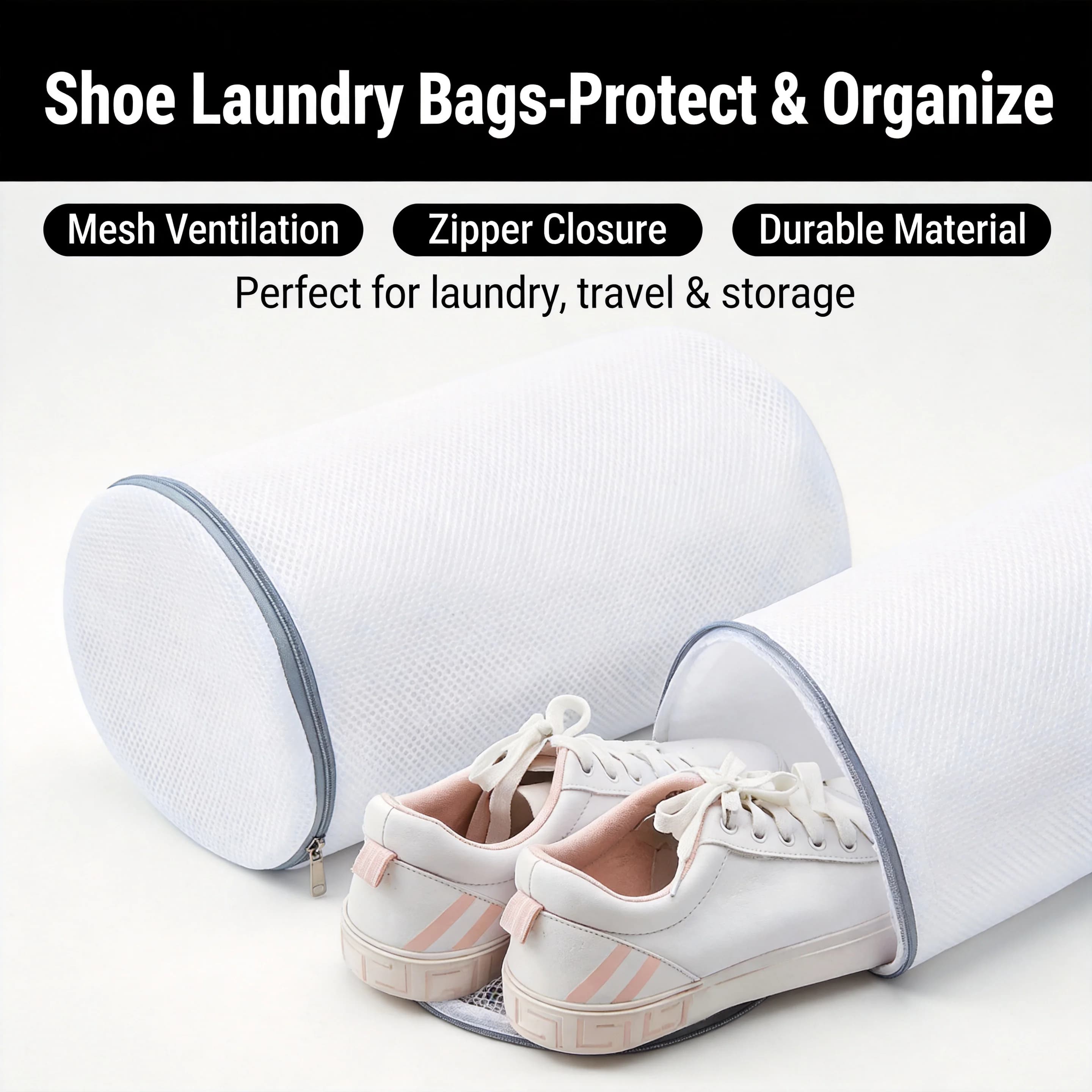 Sacchetto per lavaggio in rete per scarpe e vestiti – Sacchetto protettivo per lavaggio in lavatrice per scarpe, capi delicati e lingerie – Sacchetti per lavaggio resistenti con cerniera
