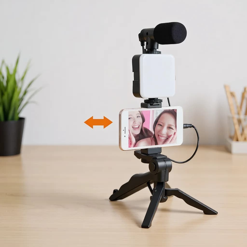 All in One Phone Creator Kit Foldable Tripod Clip On Mic Adjustable LED Light for 4K Streams Video Recording