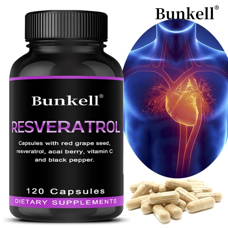 Capsule di Resveratrolo - con Semi d'Uva, Vitamina C, Anti-Invecchiamento, Supporto Cardiovascolare e Articolare, Salute della Pelle