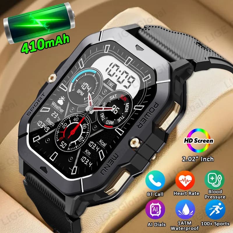 LIGE 410mAh Batteria Astuto Della Vigilanza Degli Uomini 2.02 Pollici Fitness Tracker Sport Impermeabile Da Polso Smartwatch Per Android IOS Chiamata Bluetooth
