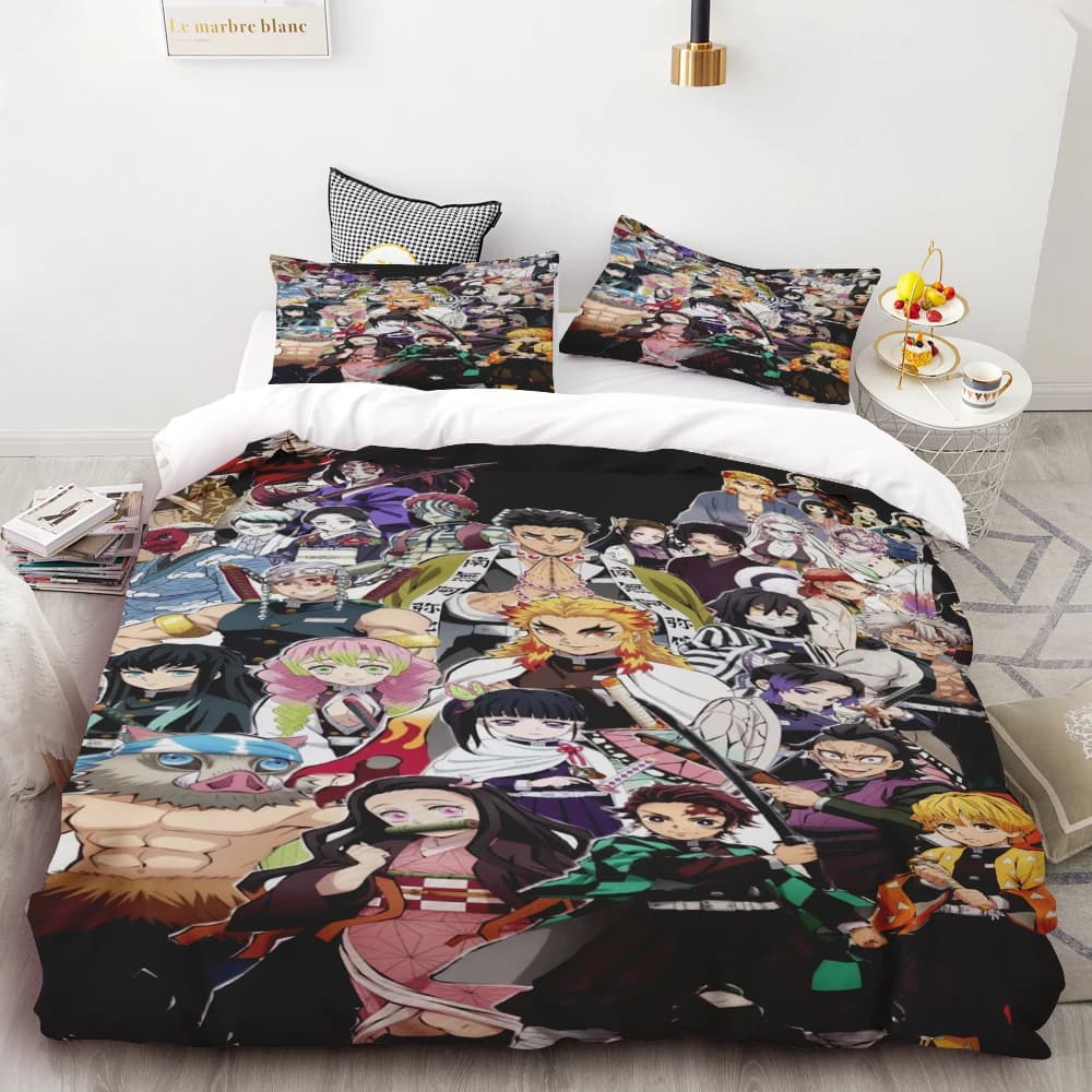 Kamado Nezuko Demon Slayer, Set Bed linen with bedspread and pillow, King Queen Size Full Single, Children's Gift and Teenagers