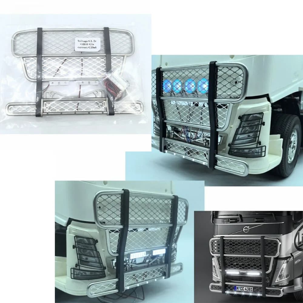 Paraurti Bull Rail in lega di alluminio con luce LED Angel Eyes per parti di automobili 1/14 Tamiya RC Truck VOLVO 750 Volvo 56360 56362 56375