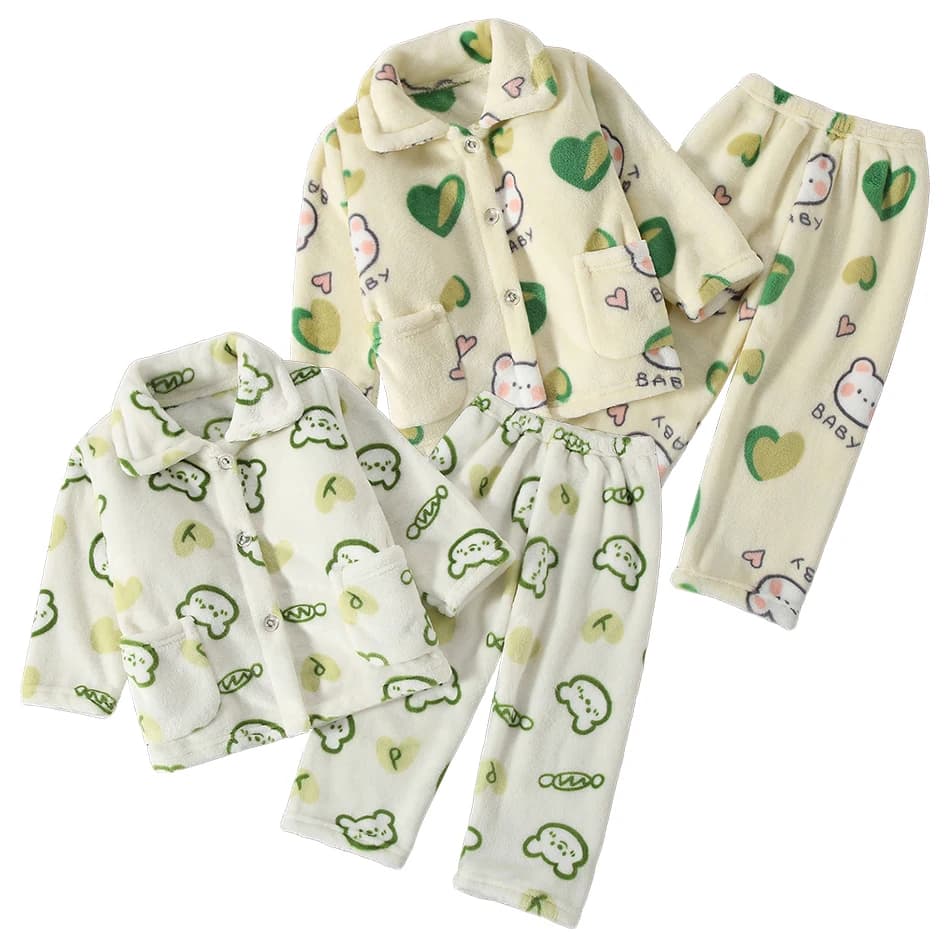 Pigiama di flanella per bambini Set manica lunga Elegante versatile caldo pile di corallo Bambini Cartoon Dinosaur Inverno Comodo abbigliamento per la casa