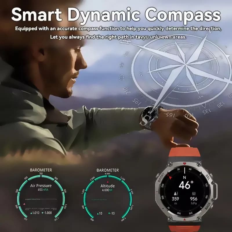 Nuovo Diving Astuto Della Vigilanza Degli Uomini Bussola Altimetro Bulit-in Dual-band GPS Barometrico 5ATM IP68 Impermeabile AMOLED BT Chiamata Smartwatch