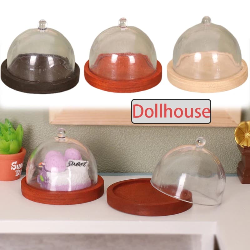 1:12 Casa delle bambole in miniatura Vassoio alto trasparente Piatto da dessert con coperchio Torta Vassoio di frutta Decorazioni da cucina Giocattolo Accessori per casa delle bambole