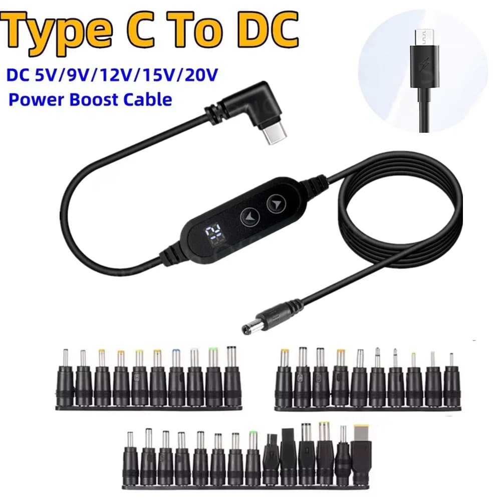 Cavo boost di alimentazione da USB C a CC Tipo C a DC Ricarica rapida 5V/9V/12V/15V/20V Convertitore boost Adattatore cavo step-up per router Wifi
