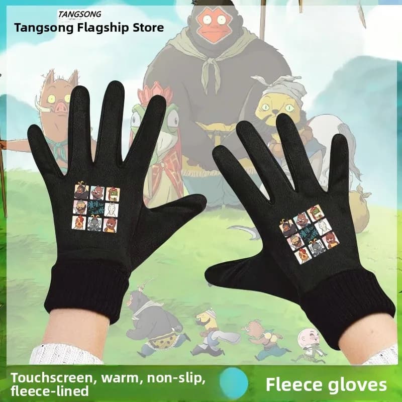 Hot cycling gloves lined with fleece, compatible with touchscreen, winter gloves, Cartoon collaborative series, for men and women
