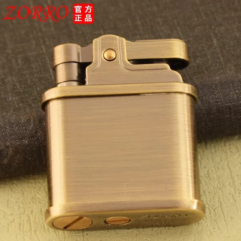 ZORRO 582 Brushed Brass Fuel Lighter, Creative Push-Button Ignition, Vintage Style, High-End Collectible, Men's Gift