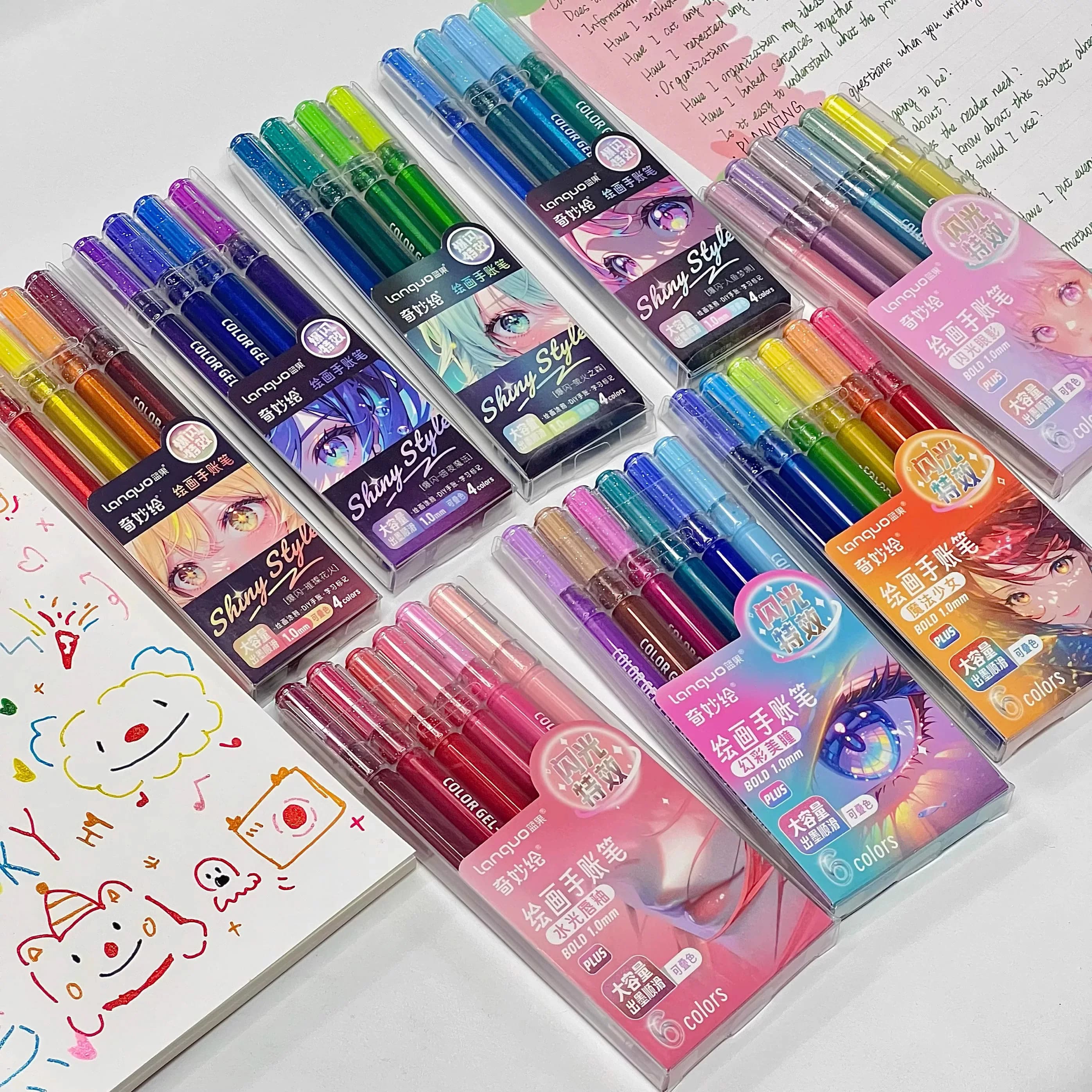 Penna Gel Glitter LANGUO 88 Colori 1.0mm, Evidenziatore Scintillante per DIY, Diario, Pittura, Disegno, Cancelleria