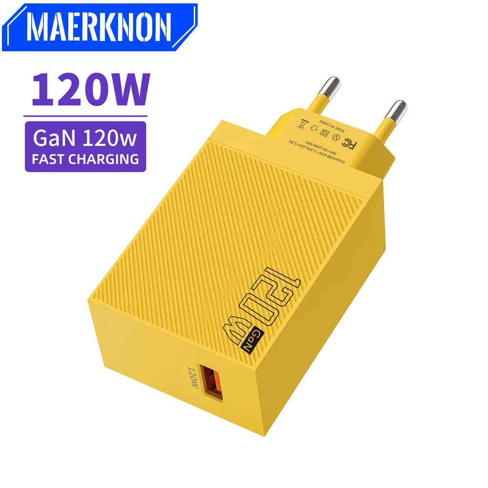 Caricatore USB 120W QC 3.0 GaN a ricarica rapida, caricatore portatile per telefono con ricarica rapida, spina EU/US per iPhone Samsung Xiaomi, caricatore da parete
