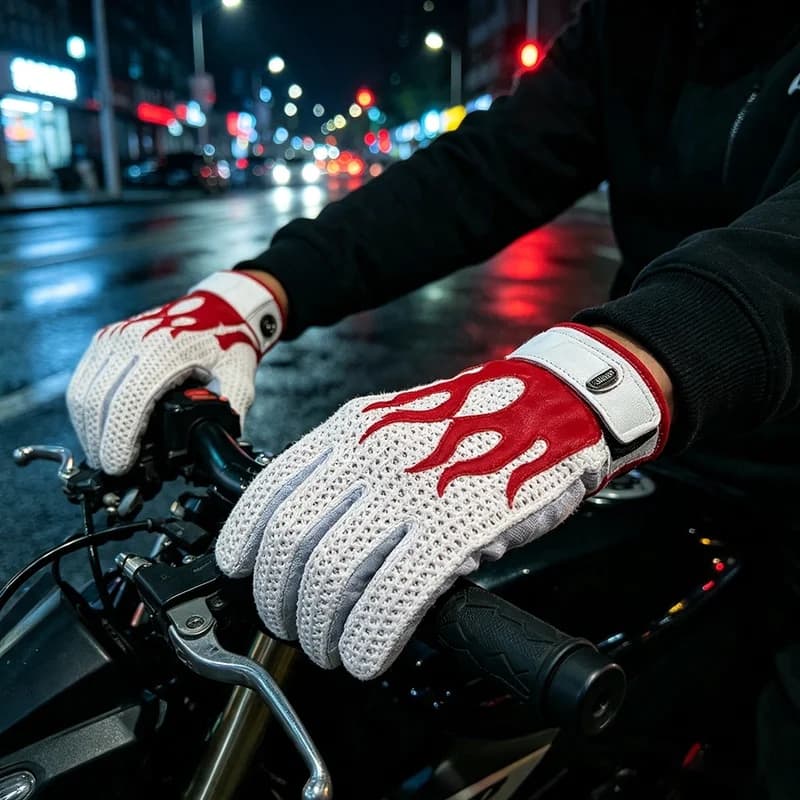 Vintage Deerskin Motorcycle Gloves Flame Pattern Touchscreen All‑Season Wear‑Resistant Protective Glove For Men Women Riding