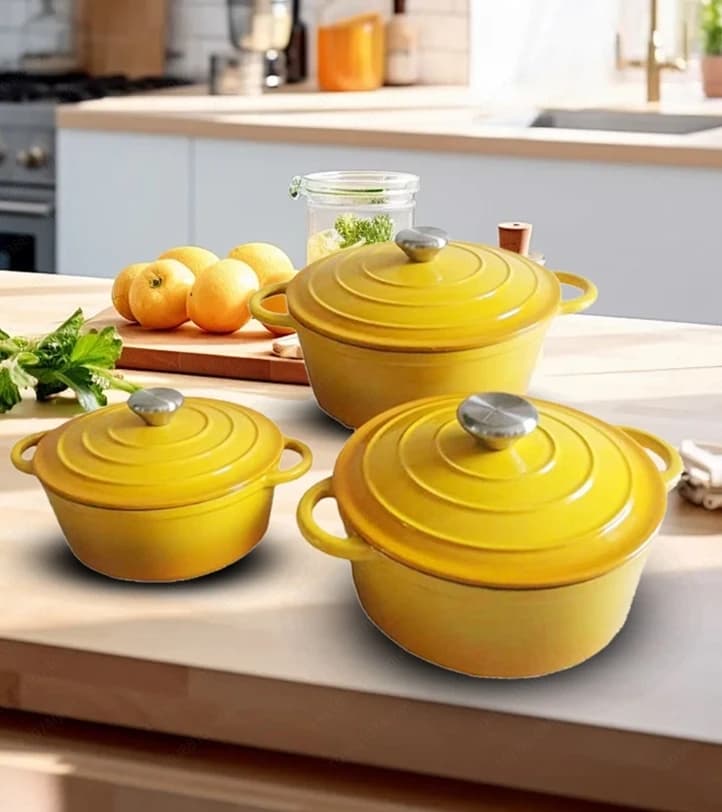 Enamel Cast Iron Pot Four-piece Set, Flat-bottomed Stew Frying Pan Set, Light Luxury Non-stick Multi-function