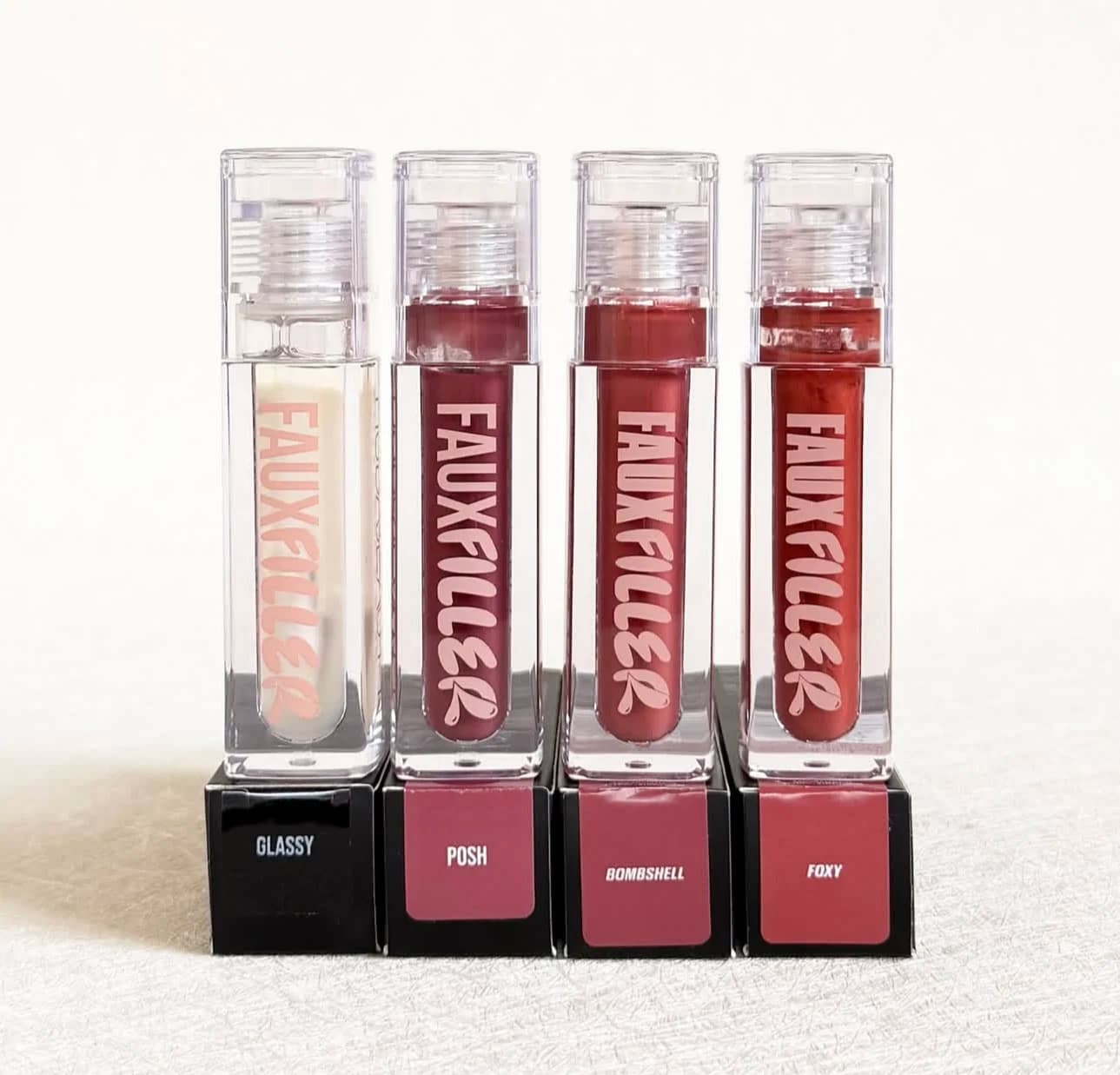 Huda Beauty Faux Filler Extra Shine Lip Gloss Ultra-Hydrating Tinted Jelly Lip Oil Juicy Peach Soft Nude Toasty Brown Lip Gloss