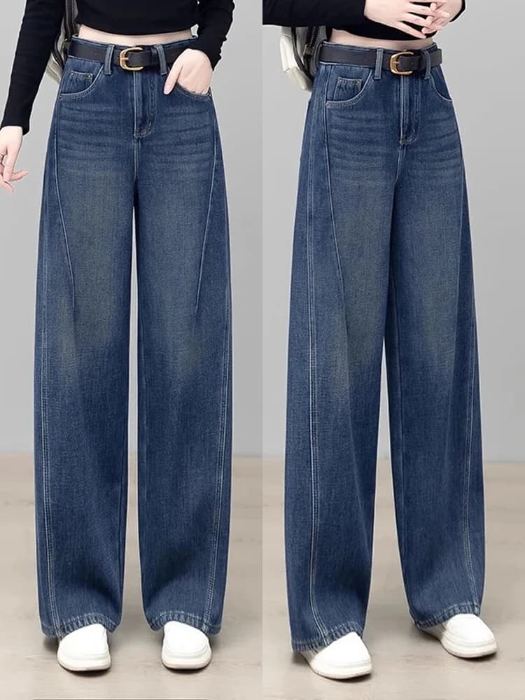 Jeans a Vita Alta Vintage a Gamba Larga, Pantaloni in Denim da Donna alla Moda, Taglio Dritto Snellente, Collezione Primavera