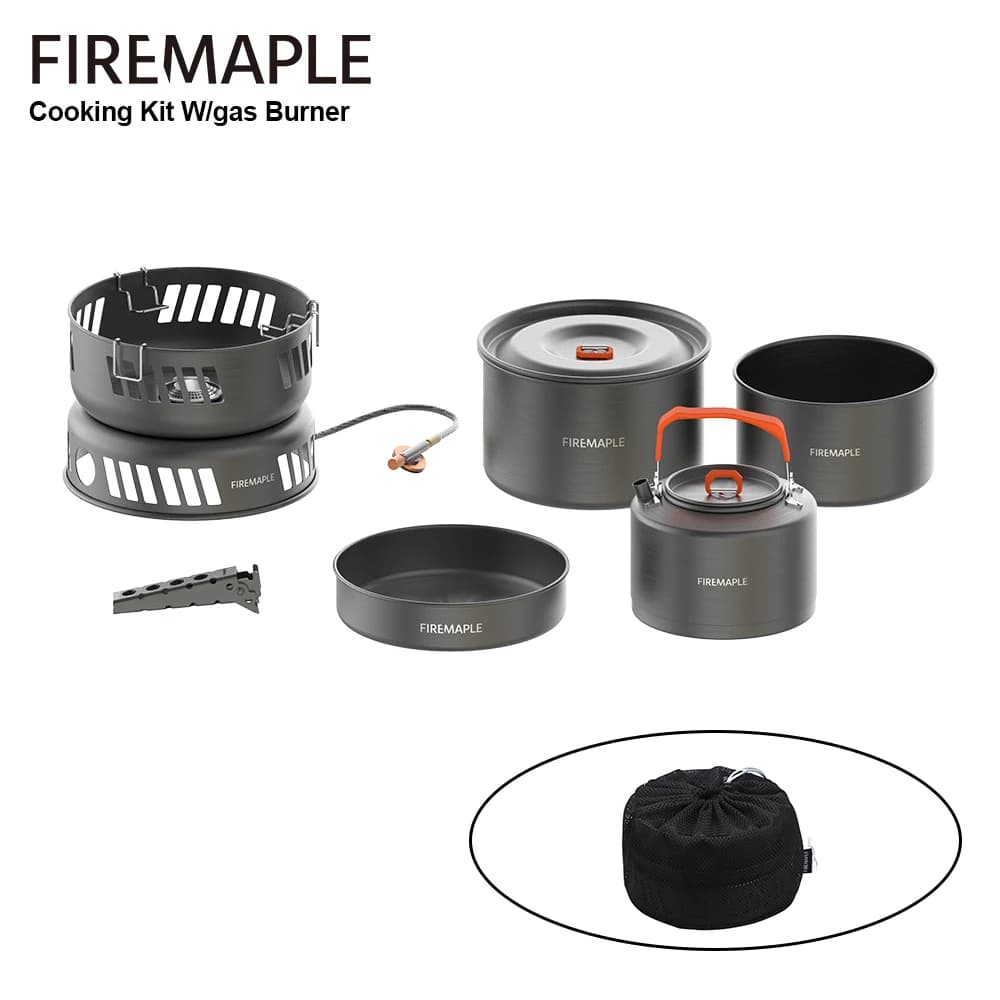 Kit da cucina Fire-Maple con bruciatore a gas Set di pentole Fornello da esterno Set di pentole da campeggio Sistema di cottura per escursionismo, campeggio e picnic
