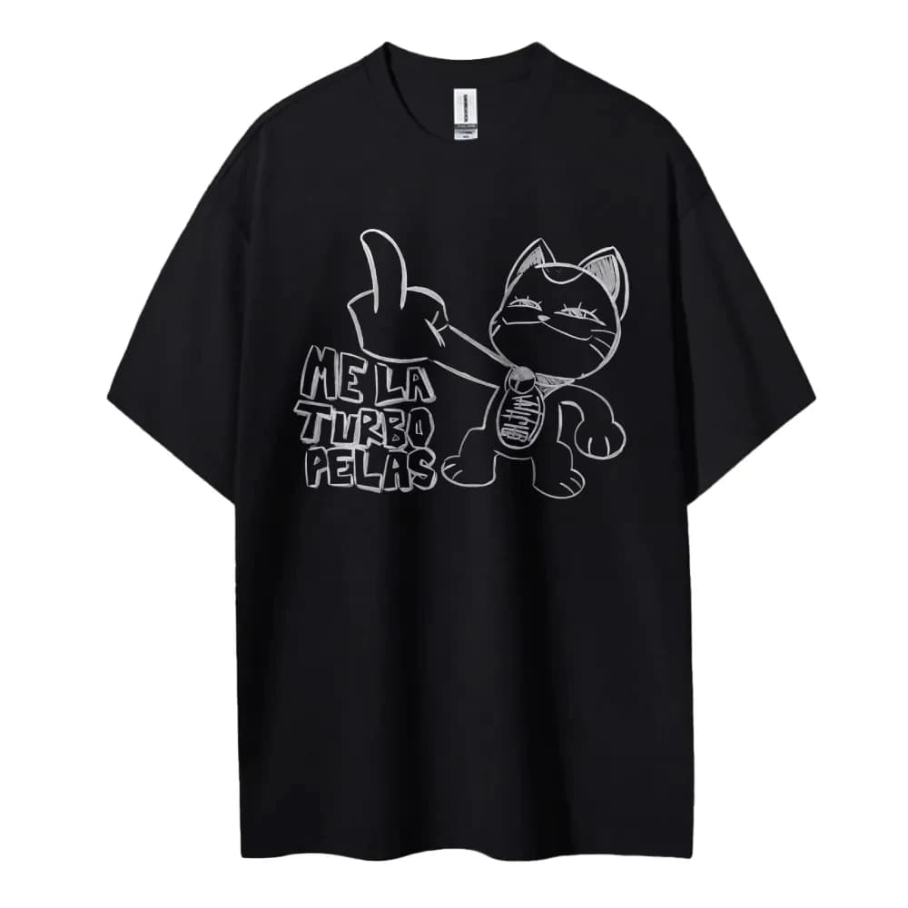 T-shirt Dandadan Anime Cat Gesto del dito medio ME LA TURBO PELAS Grafica Uomo Donna Cotone Vestibilità ampia Comfort Y2k Streetwear