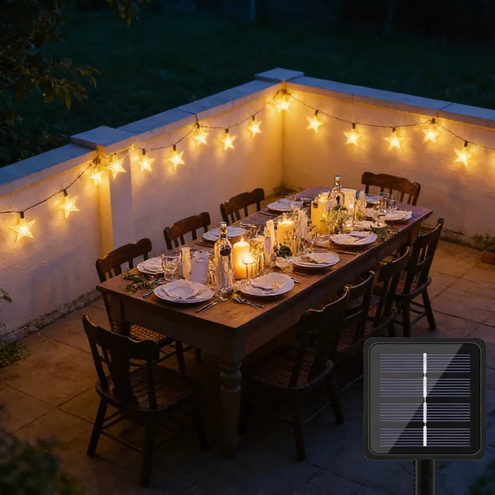 Luci Solari a Stella per Esterni, Decorazione Natalizia per Cortili e Feste di Matrimonio, Luci Solari da Giardino a LED 12m/7m/5m, Luci Fatate