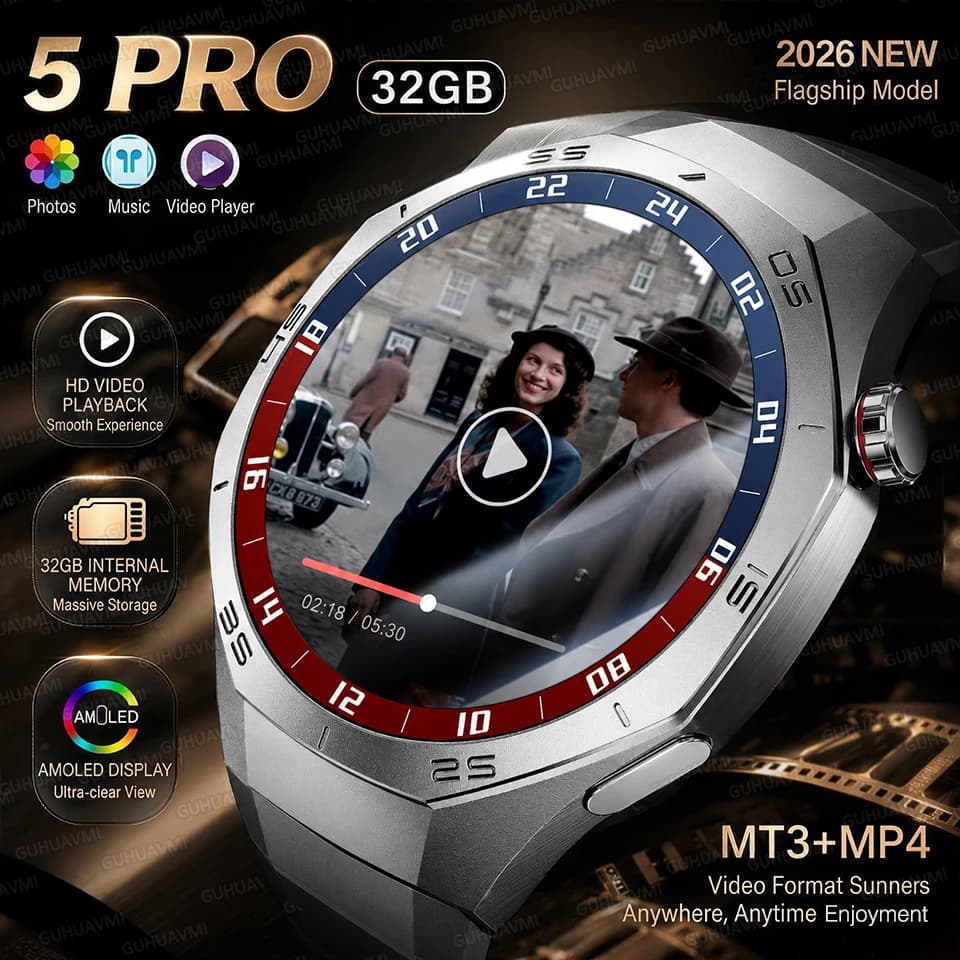 Nuovo Smartwatch Uomo 2026 5 Pro Originale con GPS, Navigazione Mappe, Memoria 32GB, NFC, Orologio Integrato, Riproduzione Video e Musica