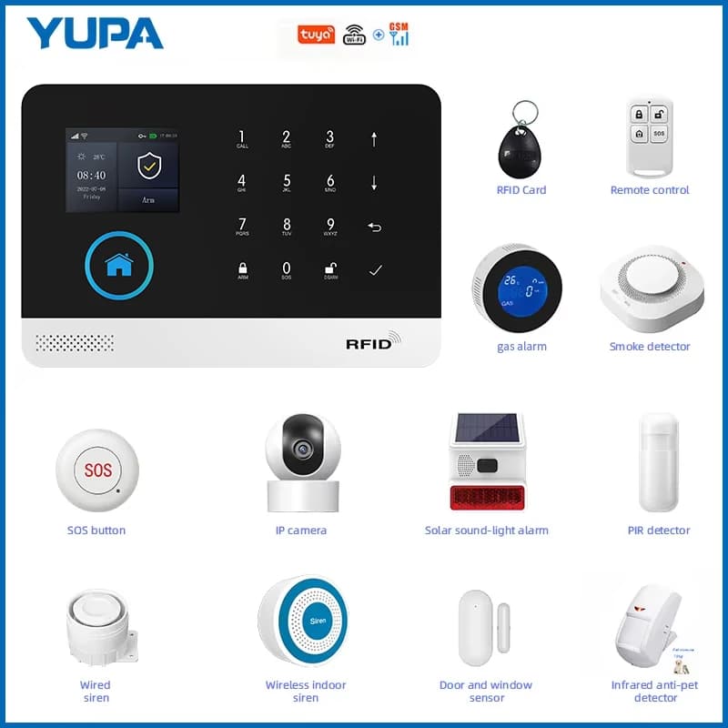 Tuya Wifi GSM 2G Sistema di allarme di sicurezza domestica Controllo app Porta finestra remota Sirena Pir Gas di fumo Sensore wireless a infrarossi