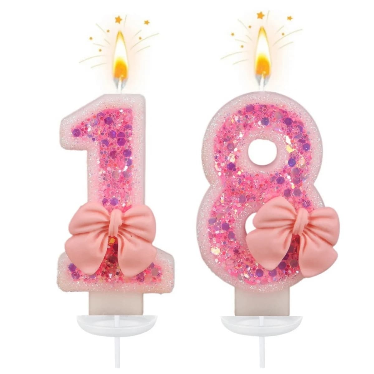 Nuove Candeline di Compleanno con Numeri da 0 a 9, Originali con Fiocco Rosa, Decorazione per Torte di Compleanno