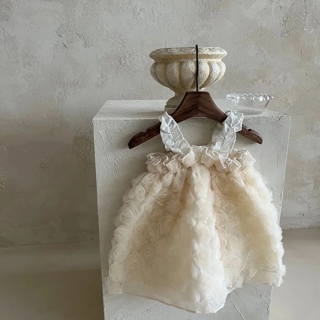 2023 estate neonata moda filato dimensionale fiore fionda abito da ballo dolce temperamento abiti da principessa