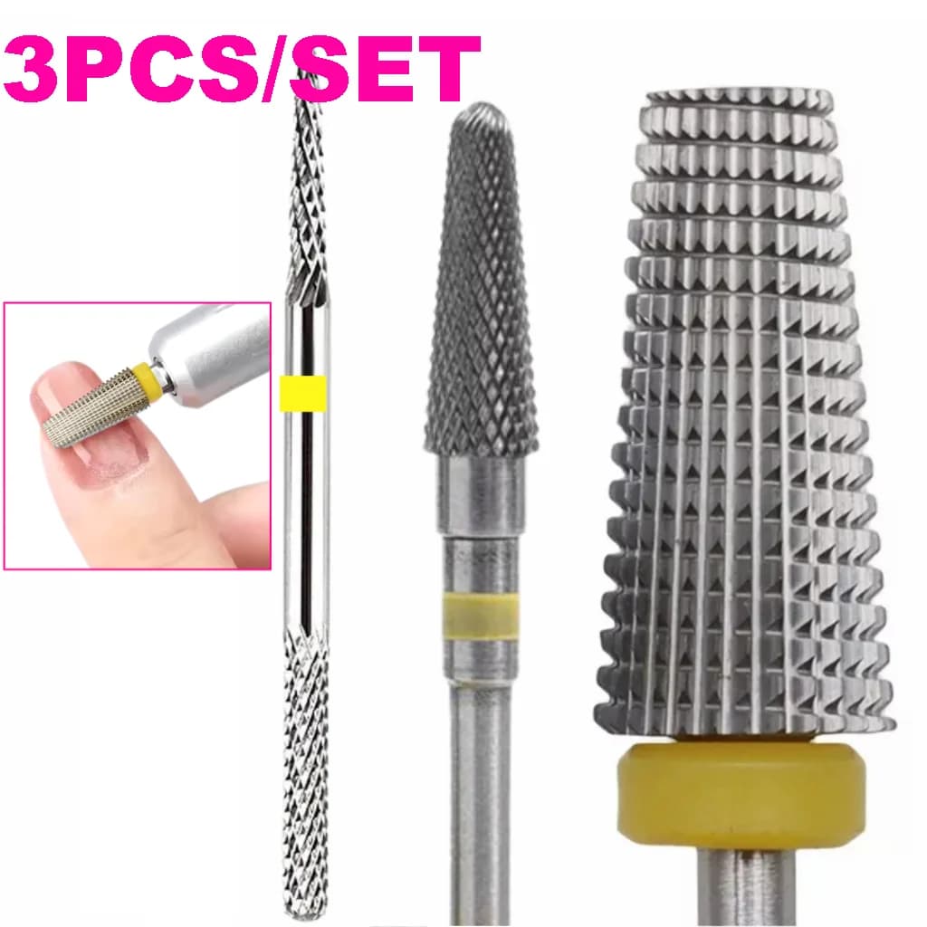 Kit 3 punte professionali per trapano al tungsteno Gel per unghie Porcellana Trapano per nail art Ago conico Livellamento Finitura Gel Motion