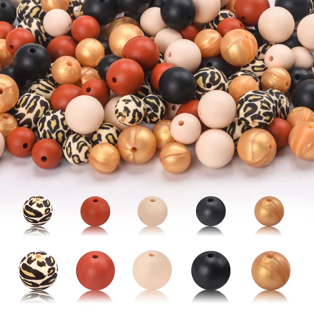 LOFCA 12/15mm Perline di Silicone Rotonde Stampate con stampa leopardata Perline Per Creazione di Gioielli FAI DA TE Portachiavi Bracciale Collana accessori