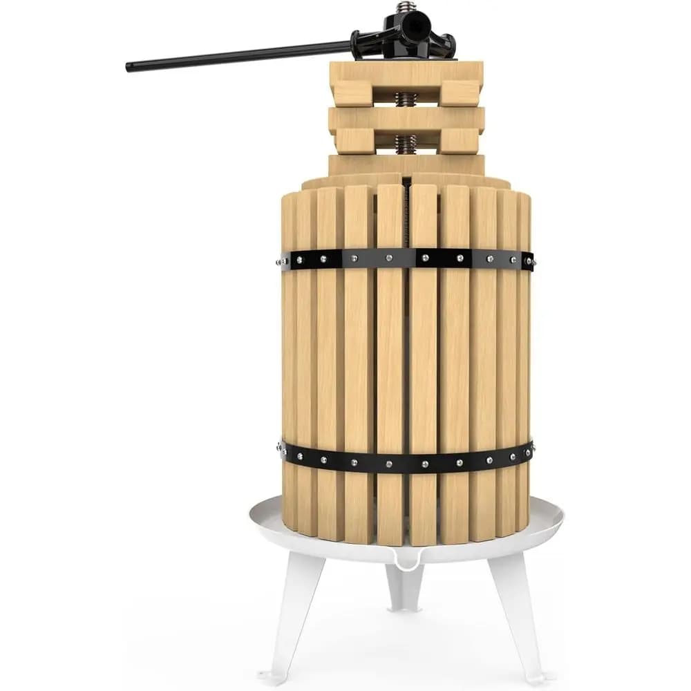 Pressa per Vino in Legno da 18L con Spremiagrumi, Blocchi in Legno, Manico a Palo e Sacchetto Filtrante