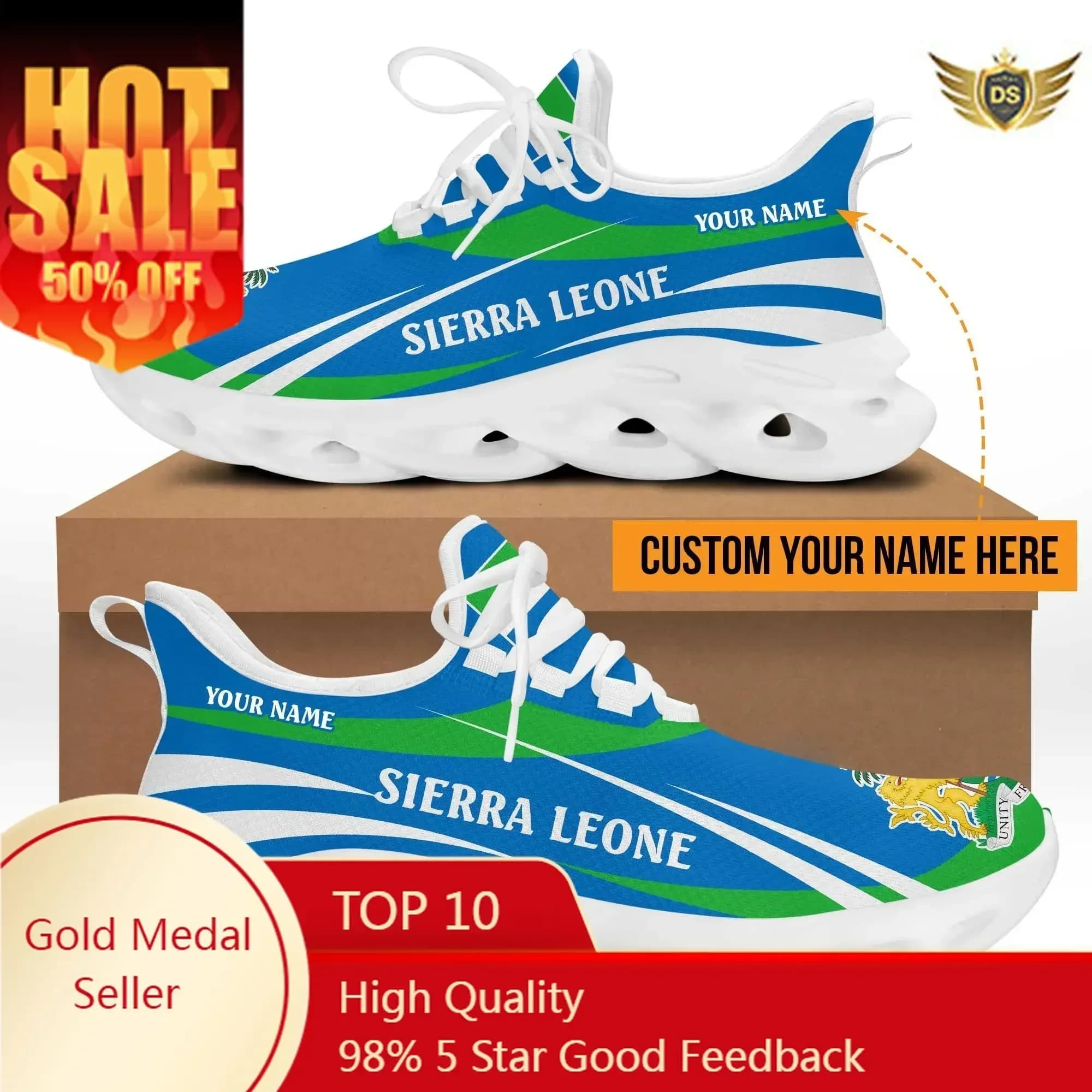 Designer Sneaker Men's Flag Sierra Leone Printed Casual Running Shoes White Fashion Summer Kids Sport Shoes Men