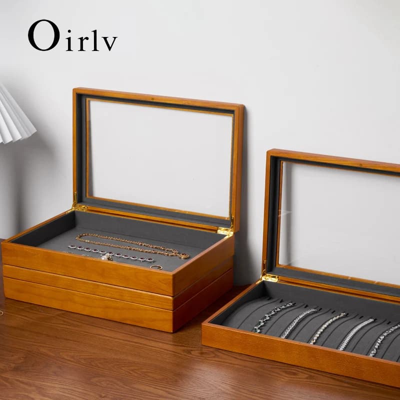 Oirlv Portagioie in legno Espositore per gioielli retrò Anello Collana Orecchini Bracciale Scatola Multi vetrina per gioielli