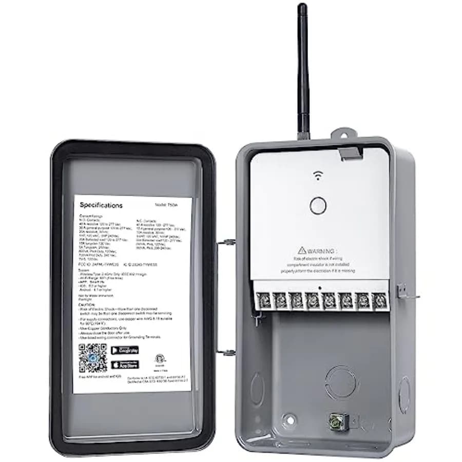 Timer WiFi Intelligente per Piscina, Timer per Pompa Piscina 120/240/277 VAC 40 AMP, Controllo Piscina Wireless Elettrico per Esterni con Scatola Metallica Resistente