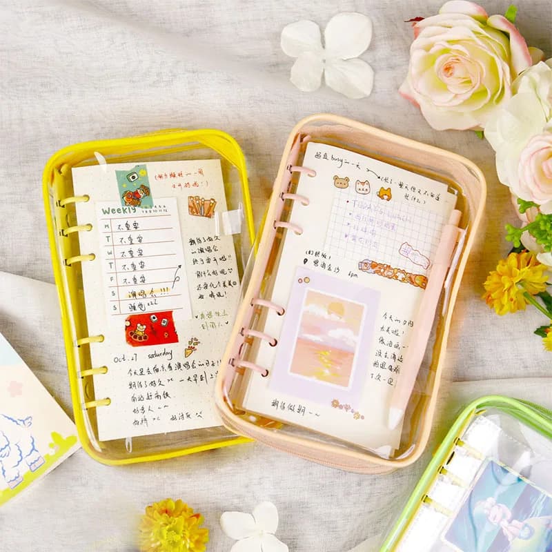 Yiwi A6 raccoglitore ad anelli simpatico sacchetto con cerniera in PVC trasparente raccoglitore a fogli mobili quaderno con copertina interna quaderno Planner Office
