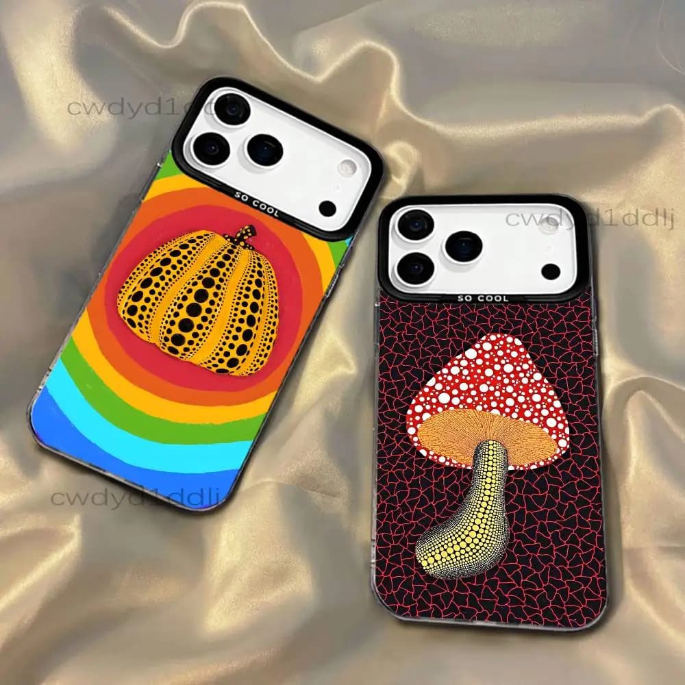 Custodia per telefono Y-Yayoi Art Kusama per iPhone 17, 16, 15, 14, 13, 12, 11, X, 8, 7, Pro, Max, Plus, SE4, Air, Mini IMD Grigio Opaco Rigido
