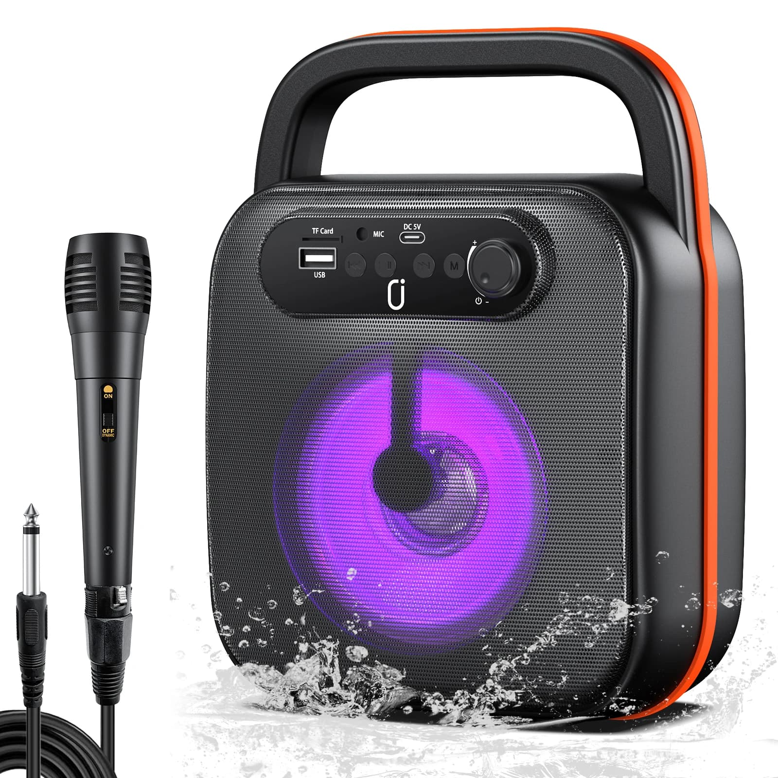 Macchina per karaoke D50 con 2 microfoni wireless | Altoparlante Karaoke nero con regolazione degli alti/bassi, sistema PA con altoparlante wireless